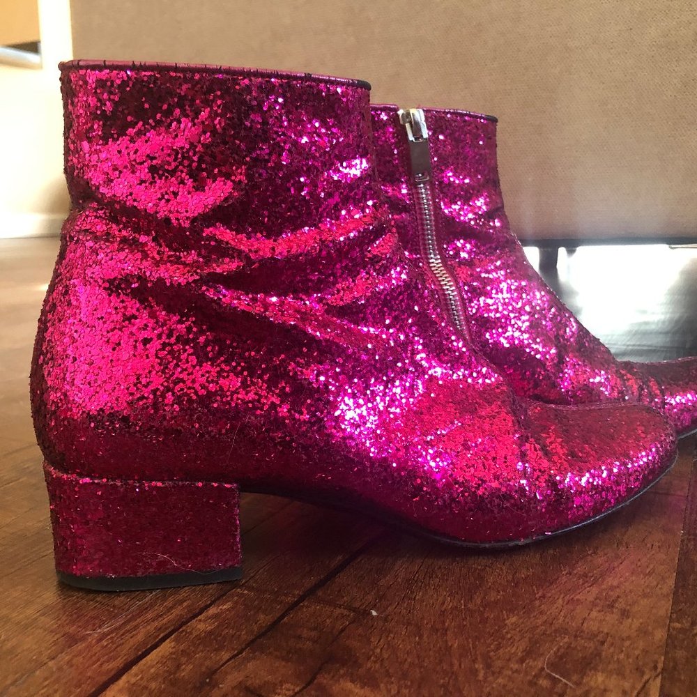 Saint Laurent Pink Glitter Boots